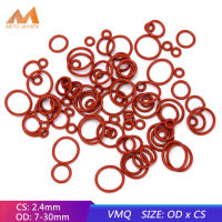 [พร้อมสต็อก] 100Pcs เส้นผ่าศูนย์กลางด้านนอก OD 7Mm-30Mm ความหนา CS 2.4มม.ทนทาน VMQ ปิดผนึกยางซิลิโคน O-แหวน Red ซีล O แหวนแหวนปะเก็นเครื่องซักผ้า