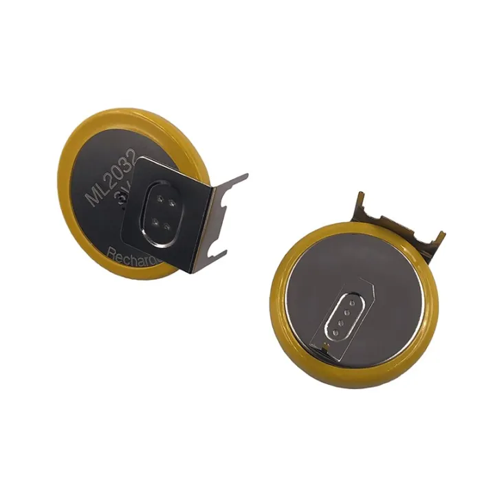2 pieces Rechargeable Battery ML2032 with 3 Pin Horizontal Legs 3V