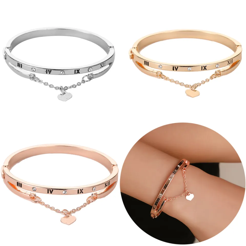 Luxury Famous Brand Jewelry Rose Gold Stainless Steel Roman numerals Chunky  Bracelets & Bangles Female Charm Bracelet For Women