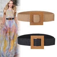 Straw Vacation Linen Woven Belt Female Elastic Bohemia Belts For Women Stretch Cummerbunds Waist Dress Waistband Cinturon Mujer Belts