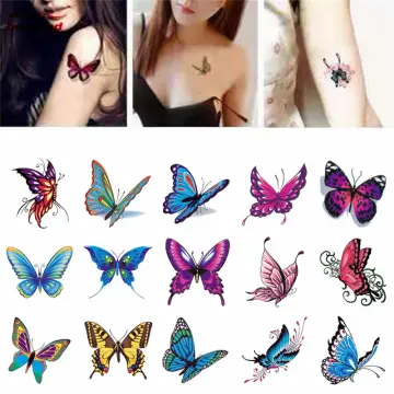 Comet Busters Temporary Blue And Maroon Butterfly Tattoo With Silver Stones  bj180