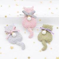 10Pcs Cute Plush Cat Padded with Pearl Pendant for Clothes Patch Fabric Sewing Craft Socks Gloves Shoes Decal Decoration H80  Furniture Protectors  Re