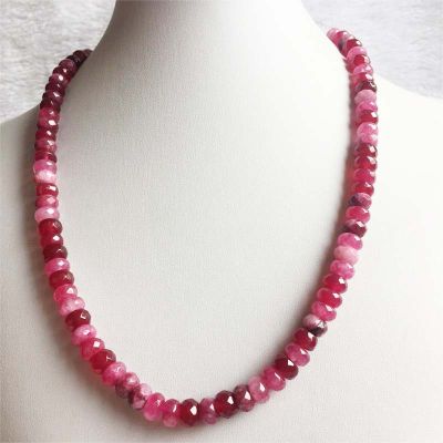 Rare 5*8MM Faceted Red Ruby Necklace Vintage Natural Stone Jewelry Noble Elegant Exquisite Beaded Chain Choker Collier