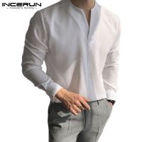 CODHaley Childe INCERUN Mens Fashion Korean Style V Neck Long Sleeves Leisure Soft Shirts