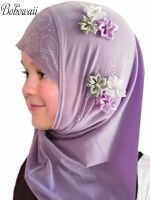 Bohowai Howai Hijab Instan มุสลิม Anak Perempakai ผ้าโพกหัวอิสลาม Dengan Syal Bunga Penutup Kepala Jersey (2-7ปี)