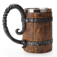 New 550ml Viking Wood Style Beer Mug Double Wall Insulated Beer Cup Wine Tumbler Tea Milk Coffee Cup Christmas Decorations