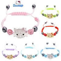 Kawaii Hello Kitty Bracelet Sanrio Anime Fashion Simple Cat Diamond Beads Hand-Woven Couple Bracelets Holiday Gifts For Girls