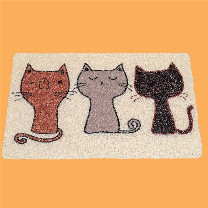 พรมดักฝุ่นเช็ดเท้าสีครีมพิมพ์ลายแมว-3สี