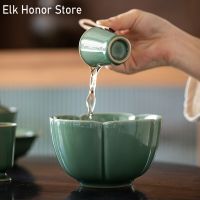 550ml Yue Kiln Celadon Tea Washing Bowl Handmade Flower Art Large Ceramic Tea Wash Bowl Household Kung Fu Tea Water Cup Jianshui