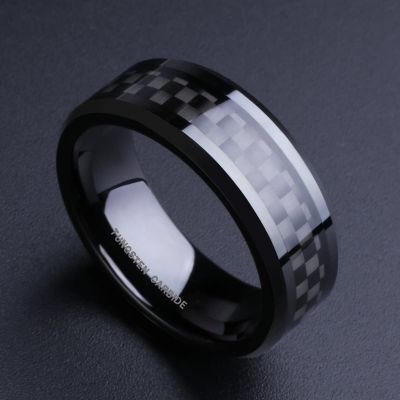 ✖ 2szs 8MM Mens Tungsten Carbide Color Inlay Carbon Wedding Band for Mens Fashion Jewelry Size 6-13