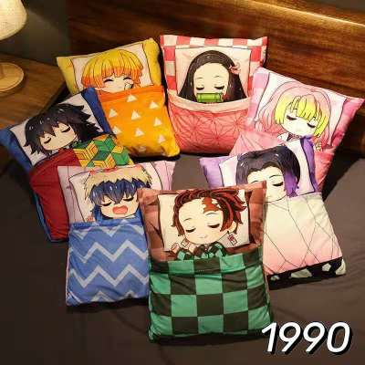 Hot sale！หมอนนุ่มๆลาย [ดาบพิฆาตอสูร]"Demon Slayer""Kimetsu no Yaiba"สุดน่ารักแบบเปิดไดผ้าห่มหมอนรุ่นใหม