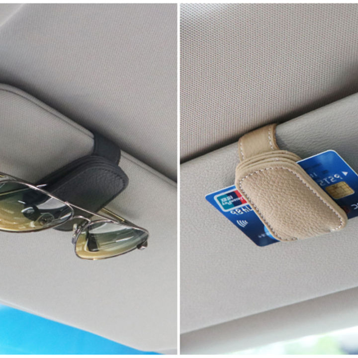 สากลแขวนป้องกันปฏิบัติรถแว่นตาผู้ถือแม่เหล็กที่แข็งแกร่งแว่นกันแดดคลิปหนัง-pu-บังแดดอุปกรณ์รถยนต์