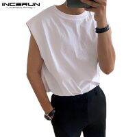 ❖✻◎ Incerun เสื้อลําลองแฟชั่นสําหรับผู้ชายแขนกุดคอกลมสีพื้น