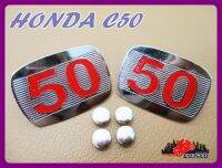 HONDA C50 SIDE COVER "ALUMINIUM" (LH&amp;RH) "RED" SET // โลโก้ฝากระเป๋าข้าง HONDA C50 อลูมิเนียม อักษรสีแดง สินค้าคุณภาพดี