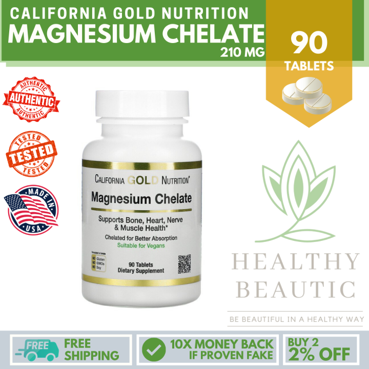 Magnesium Chelate 210 mg, California Gold Nutrition, 90 tablets (100 AUTHENTIC AND IMPORTED