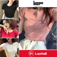 LA: IEF เสื้อยืดผญ เสื้อยืดผญสวยๆ แฟชั่นผู้หญิง, แขนสั้น โชว์หุ่นแซ่บ เนื้อผ้าดีโปร่ง,สบาย,เสื้อเท่ๆหญิง (มี 4 สี) ชุดแฟชั่นหญิง2023 เสื้อขาวทำบุญ ลูกไม้