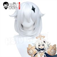 Paimon Cosplay Wig Genshin Impact Cosplay Wig HSIU White Short Hair Heat Re Sistant Synthetic Hair+Free Hair Accessories