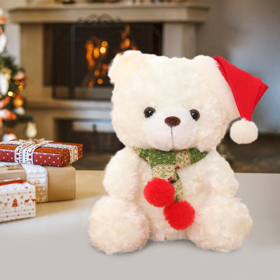 หมียัดของเล่นตุ๊กตาทนทานปลอดภัยกับหมวกคริสต์มาสแบบจำลองการ์ตูนนุ่มปลอดสารพิษสำหรับเด็กของเล่น
