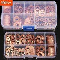 ۩ﺴ✼ 200Pcs Copper Washer Gasket Nut and Bolt Set Flat Ring Seal Assortment Kit with Box //M8/M10/M12/M14 for Sump Plugs