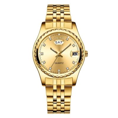 นาฬิกาข้อมือผู้หญิงเหล็กกล้าไร้สนิมสีทองนาฬิกาข้อมือควอตซ์ผู้หญิงหรู CHENXI คุณภาพสูงลำลองกันน้ำของขวัญสำหรับภรรยา