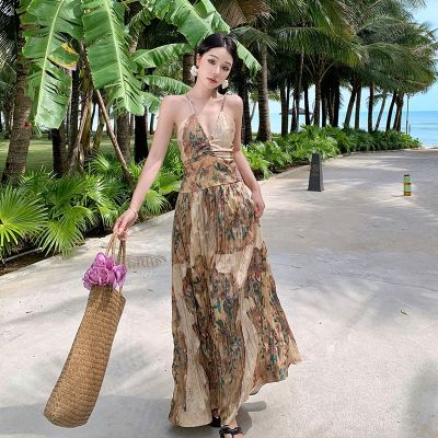 Summer the new Chinese style restoring ancient ways condole belt dress female v-neck niche back hollow out thin vacation fairy