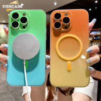 KISSCASE เคสแม่เหล็กติดโทรศัพท์ส่องสว่างไล่ระดับสีสำหรับ IPhone 14 13 12 11 Pro Max กรอบบางสำหรับ Magsafe ชาร์จไร้สายฝาหลังกันกระแทกสำหรับ Iphone 12 Pro Max