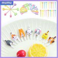 MUMU ของหวาน นำกลับมาใช้ใหม่ได้ เครื่องใช้บนโต๊ะอาหาร plasic เครื่องถ้วยชาม Bento น่ารักไม้จิ้มฟันขนาดเล็ก ส้อมผลไม้สำหรับเด็ก เด็กหยิบอาหาร