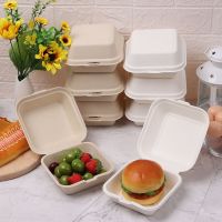 【COD&amp;Ready Stock】10PCS Disposable Bento Boxes Microwavable Degradable Lunchbox Containers Takeaway Packing Hamburger Cake Packaging Eco-Friendly