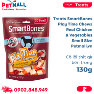 Treats SmartBones Play Time Chews Real Chicken & Vegetables Small size 130g - 10 treats - Có lõi thịt gà bên trong Petmall thumbnail