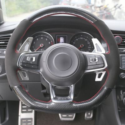 DIY Hand-stitched Carbon Fiber Black Suede Car Steering Wheel Cover For Volkswagen Golf 7 GTI Golf R MK7 Polo Scirocco 2015 2016