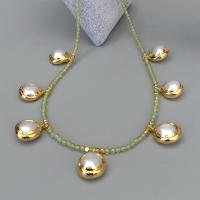 Y·YING Natural Green Peridot Choker Necklace Cultured White Pearl Charm 17"