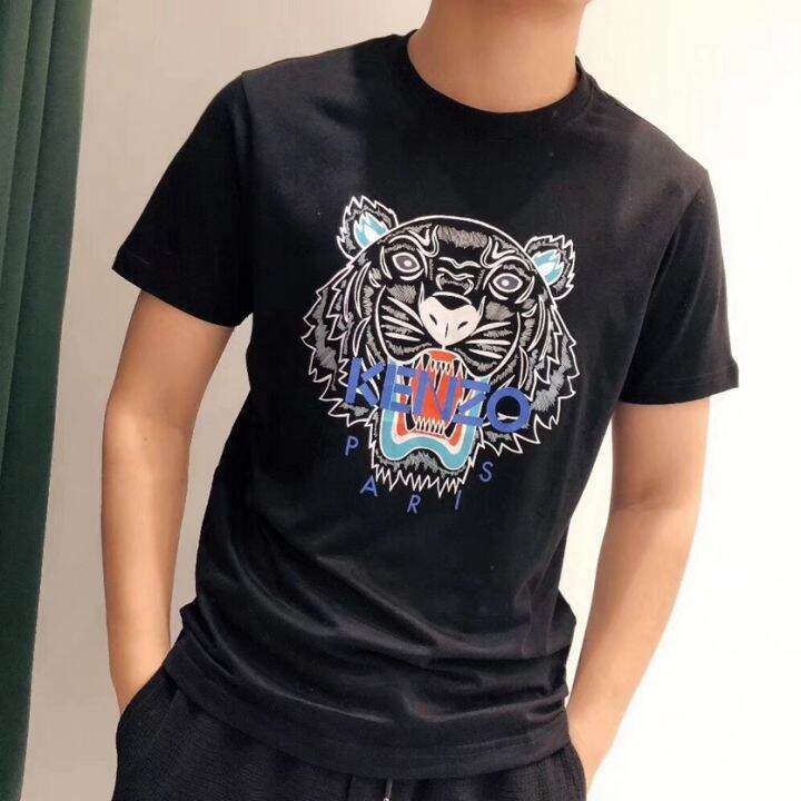 kenzo-เสื้อยืดหัวเสือ-san-gaoxian-เสื้อปักลายคอกลมของผู้ชายเสื้อยืดผู้หญิงแฟชั่นลำลองแขนสั้นของแท้