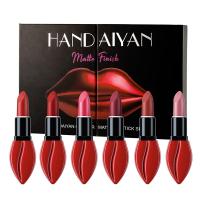 HANDAIYAN ชุดลิปสติก6สีกำมะหยี่ลิปบาล์มด้านกันน้ำทรงลิปสติกติดทนนานเซ็กซี่ลิปบาล์มแต่งหน้าผู้หญิง