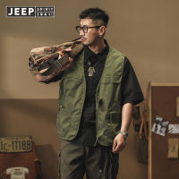 JEEP SPIRIT เสื้อกั๊กผู้ชาย,เสื้อกั๊กลำลองสไตล์ญี่ปุ่นเสื้อกั๊กชุดทำงาน2023ฤดูร้อนใหม่แบรนด์แฟชั่นย้อนยุคพัดลมแคมป์