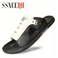 SSXCERH Summer Leather Slippers for Men Summer Hot Sale Slides Male Sandals Beach Outsides Shoes Hombre Sandals Outside Shoes