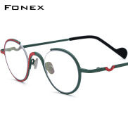 FONEX Gọng Kính Titan Kính Mắt Quang Học Cận Thị Tròn Cổ Điển Cho Nam Kính