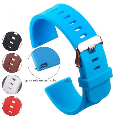 【CC】 HENGRC 5 Colors Silicone Rubber Watchband 18mm 20mm 22mm Men Band Polished Buckle
