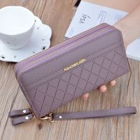 Dompet wanita panjang dompet wanita dompet koin rumbai tempat kartu dompet Clutch kulit Pu ritsleting ganda tas telepon uang mewah