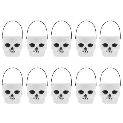 10Pcs Mini White Skeleton Halloween Candy Kettle Halloween Candy Bucket Skull Head Bucket Party Decoration Halloween