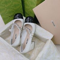 OMG~Too Elegant and Fashionable~M miu miuˉFamily Coarse Heel Shoes Womens Popular 2023 Summer Lacquer Leather Versatile Mary Jane Wedding Shoes