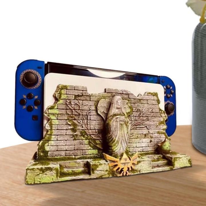 game-console-base-zelda-inspired-resin-ornament-mobile-phone-holder-vintage-game-machine-storage-base-game-decorations-for-playroom-game-fans-bedroom-greater