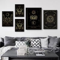 Gold Tarot Carol การ์ดโปสเตอร์ผ้าใบพิมพ์ Magic Witchcraft Witchy Decor Wall Art Picture Room Home Bar ตกแต่ง