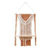 Macrame Wall Hanging Shelf, Wood Floating Hanging Storage Shelf Bohomian Wall Decor