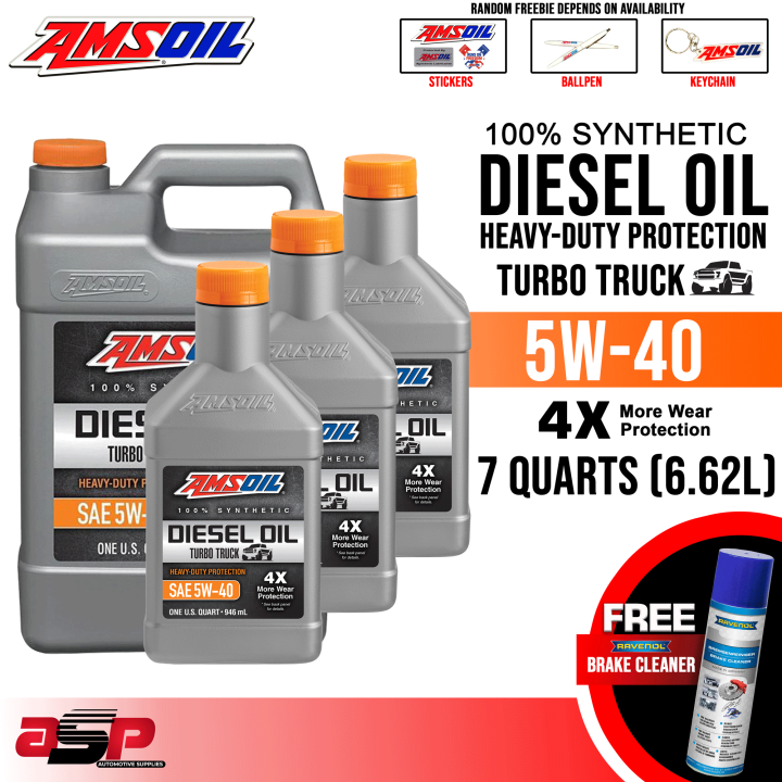 AMSOIL 5W40 HeavyDuty 100 Synthetic Diesel Oil 7 Quarts (Free Brake