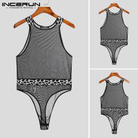 Beehoo INCERUN Mens See Through Leotard Bodysuits Mesh Vests Tank Top Panties Underwear