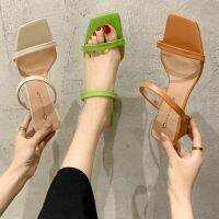 MAY Mid-heel Sandal For Women y Outdoor Square Open Toe Slip-on Ready Stock