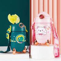 New Childrens Vacuum Flask High-value Cartoon Rocket Straw Cup 316 Stainless Steel Kindergarten Drinking Cup