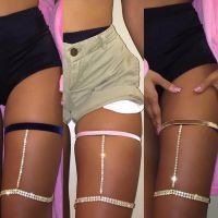 Summer Sexy Leg Thigh Chain Ribbon Velvet Crystal Body Chain Beach Harness Metal Shiny Link for Women Girls Gift Party Jewelry