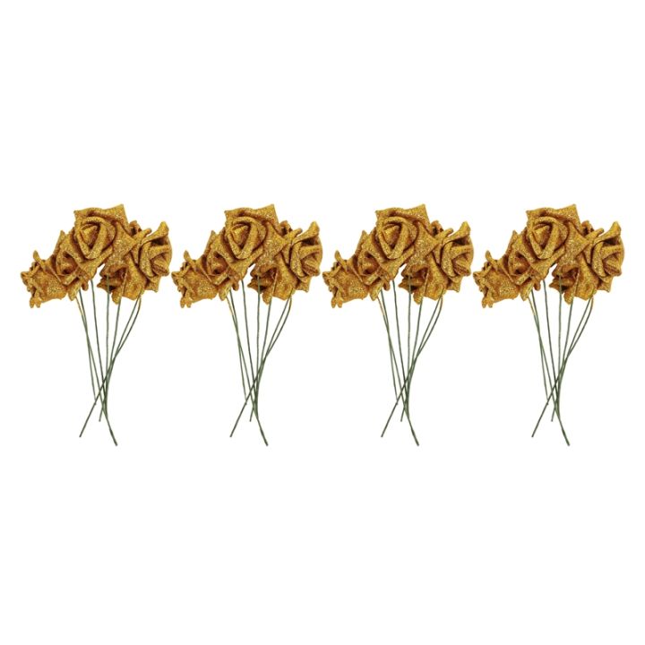 28pcs-foam-glitter-artificial-rose-decor-gold