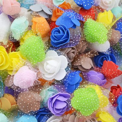 200/100P Small Fake Rose with Organza Tulle Artificial Rose Flower Heads Fake Floral Decorations for Wedding/Home Wreath Bouquet